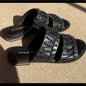 Kelsi Dagger Brooklyn Black Leather Sandals US7